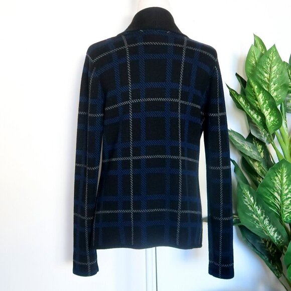 Margaret O'Leary Black Plaid Merino Wool Knit Long Sleeve Cardigan Sweater - Picture 6 of 10